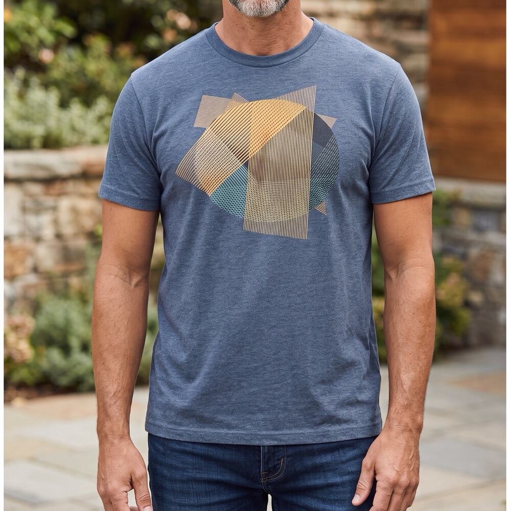 Men's Vestige Graphic Print T Shirt Blue Gray Short Sleeve Cotton Polyester